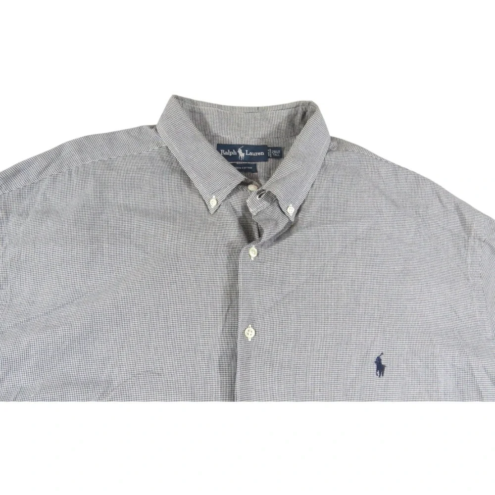 VTG Polo Ralph Lauren Dress Shirt Mens 2XLT Gray Houndstooth Cotton Button Down